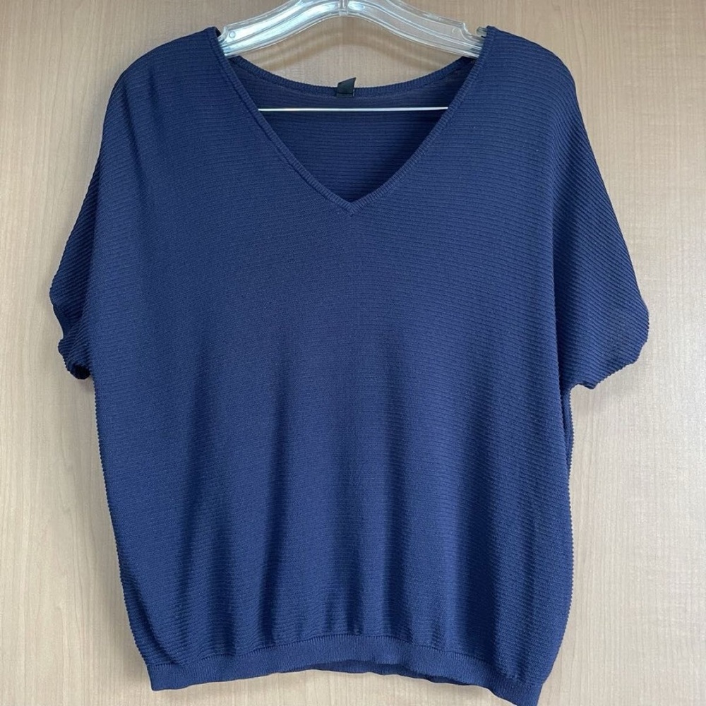 Uniqlo Navy V-Neck Short Sleeve Knit Top - Size S, Office Wear